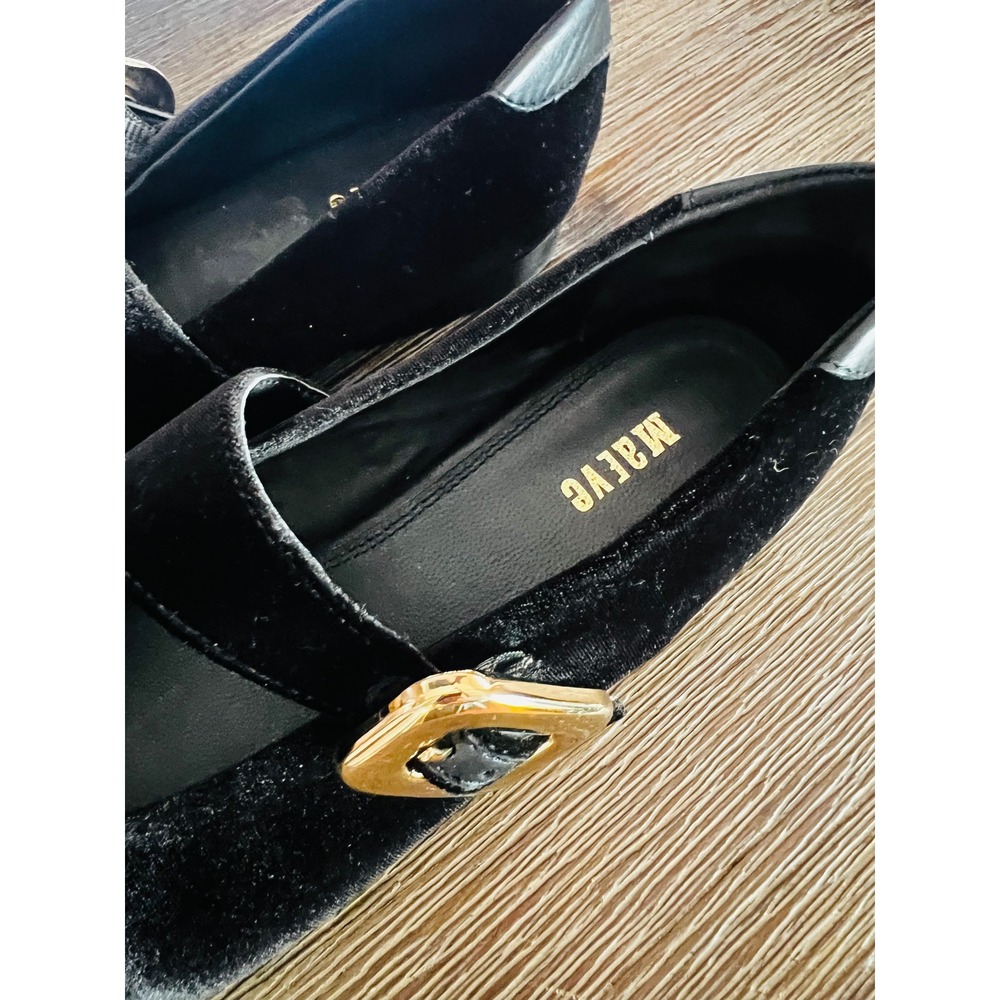 Maeve Black Velvet Mary Jane Flats Gold Buckle Strap Shoes Size 39 - Picture 3 of 6